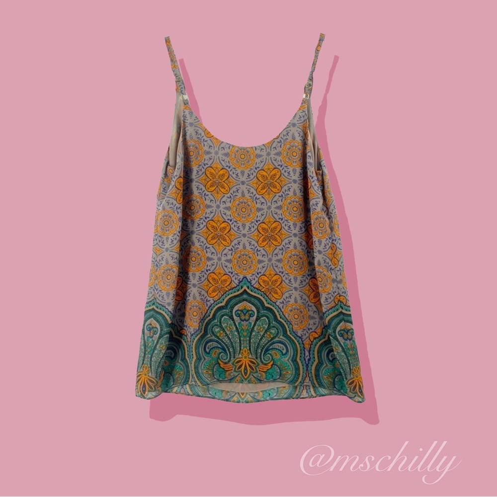 Cabi Arabesque Cami Tank Tunic Top Sleeveless Orange Blue Paisley 3082 Sz S - Picture 2 of 8